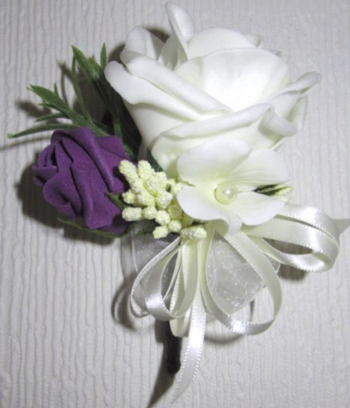 Plum & Ivory Rose & Bud Corsage with Stephanotis